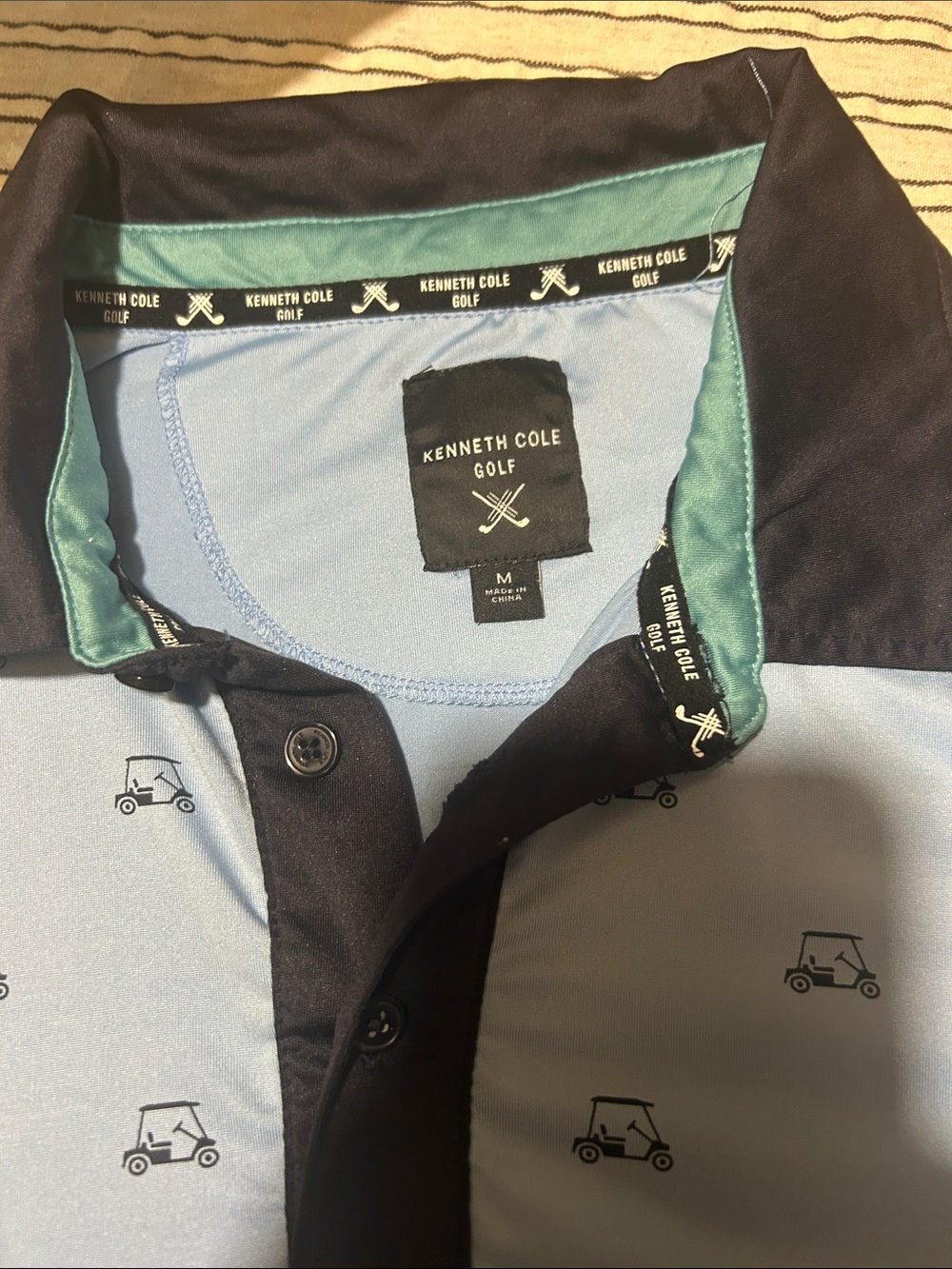 Kenneth Cole Light Blue Polo with Black Collar and Teal Trim